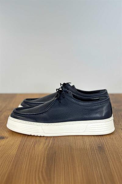 Beyaz Taban Deri Bağcıklı Buldog Lacivert Floter Ayakkabı