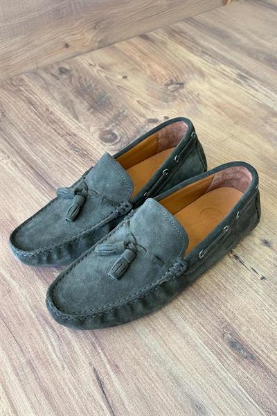 Süet Deri Haki Renk Loafer Ayakkabı