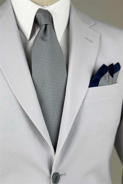 Jogger Pantolonlu Gofre Dokulu Açık Gri Takım Elbise