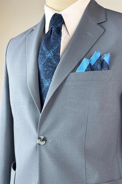 Jogger Pantolonlu Gofre Dokulu Buz Mavisi Takım Elbise