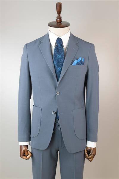 Jogger Pantolonlu Gofre Dokulu Buz Mavisi Takım Elbise