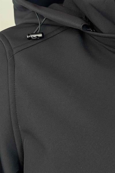 Kapüşonlu İçi Polarlı Siyah Softshell Mont