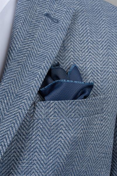 Slim Fit Mono Yaka Balıksırtı Mavi Tek Ceket