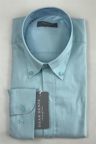 Slim Fit Oxford Su Yeşili Düz Gömlek