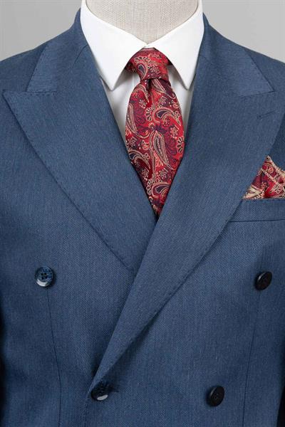 Slim Fit Mavi Kruvaze Tek Ceket