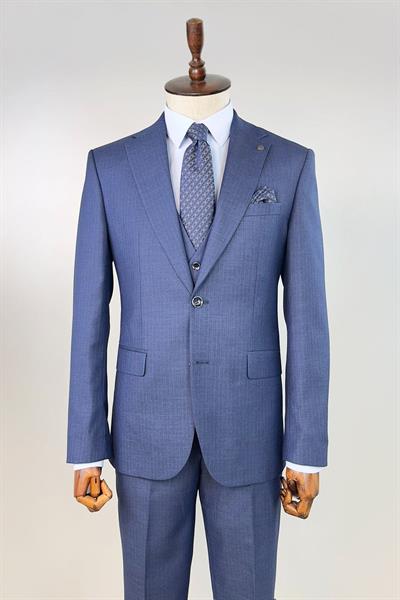 Slim Fit Yelekli Lacivert Takım Elbise