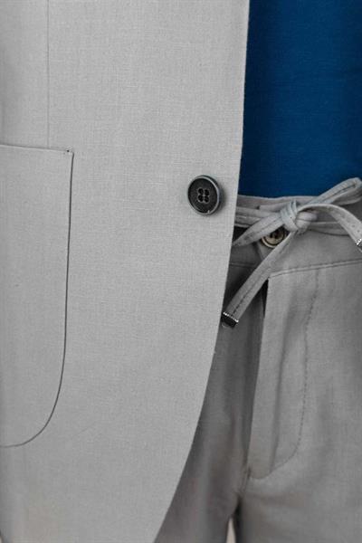 Jogger Pantolonlu Astarsız Gri Keten Takım Elbise