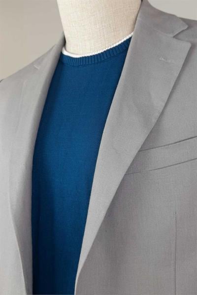 Jogger Pantolonlu Astarsız Gri Keten Takım Elbise