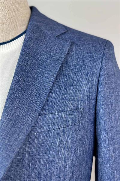 Jogger Pantolonlu Astarsız Mavi Keten Takım Elbise