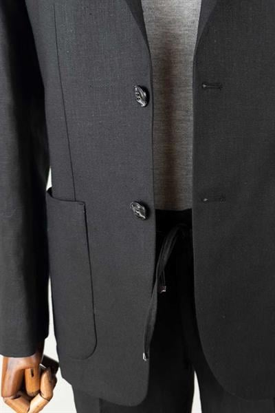 Jogger Pantolonlu Astarsız Siyah Keten Takım Elbise