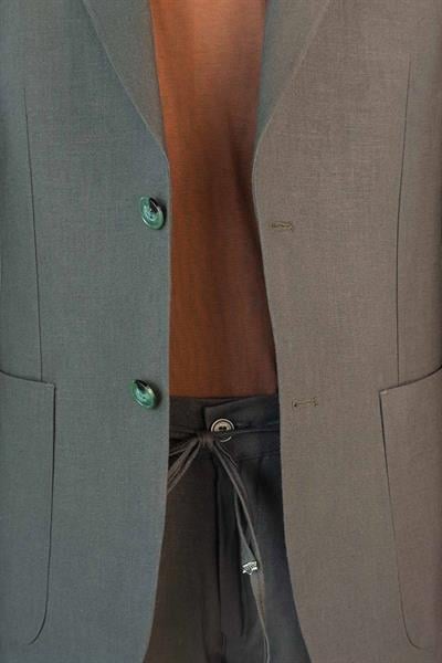 Jogger Pantolonlu Astarsız Yeşil Keten Takım Elbise