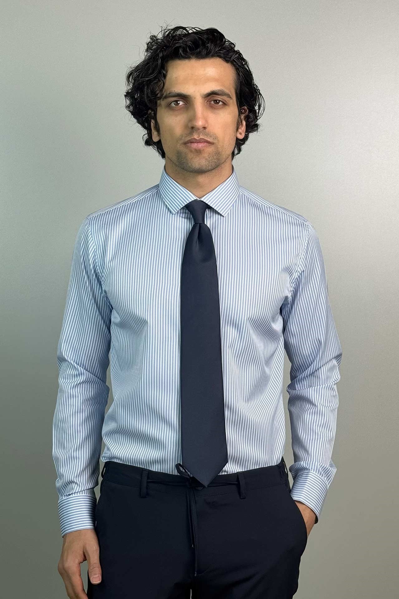 1001 Slim Fit Oxford Çizigili Gömlek Bebe Mavisi