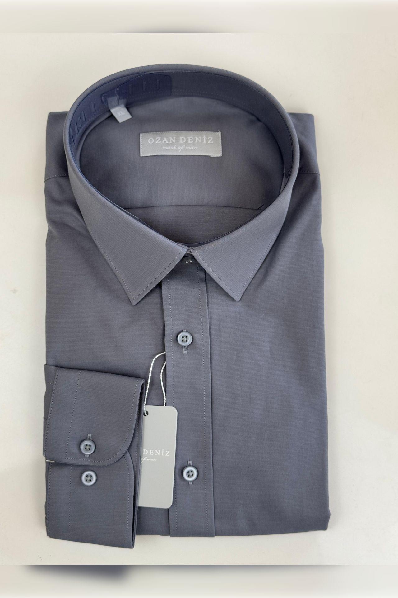 1008 Slim Fit Clasic Koton Gömlek Gri
