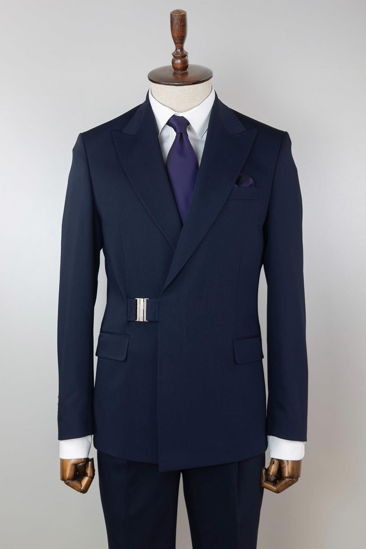 3129 Kruvaze Tokalı Takım Elbise Lacivert