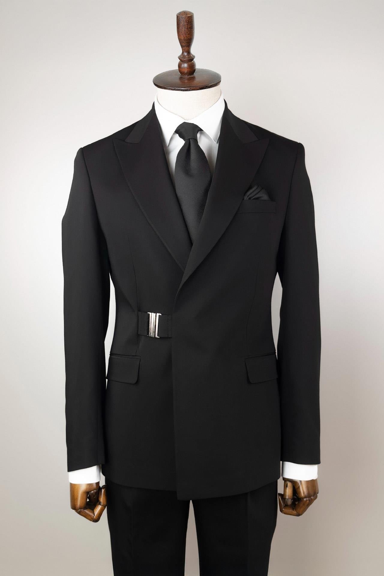 3129 Kruvaze Tokalı Takım Elbise Siyah