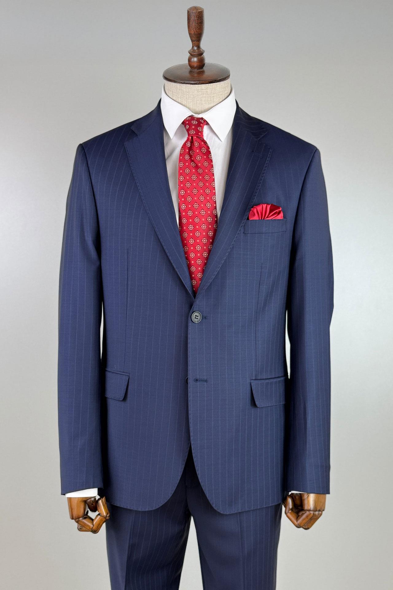 3140 Mono Yaka Çizgili Kapak Cep Takım Elbise A.Lacivert