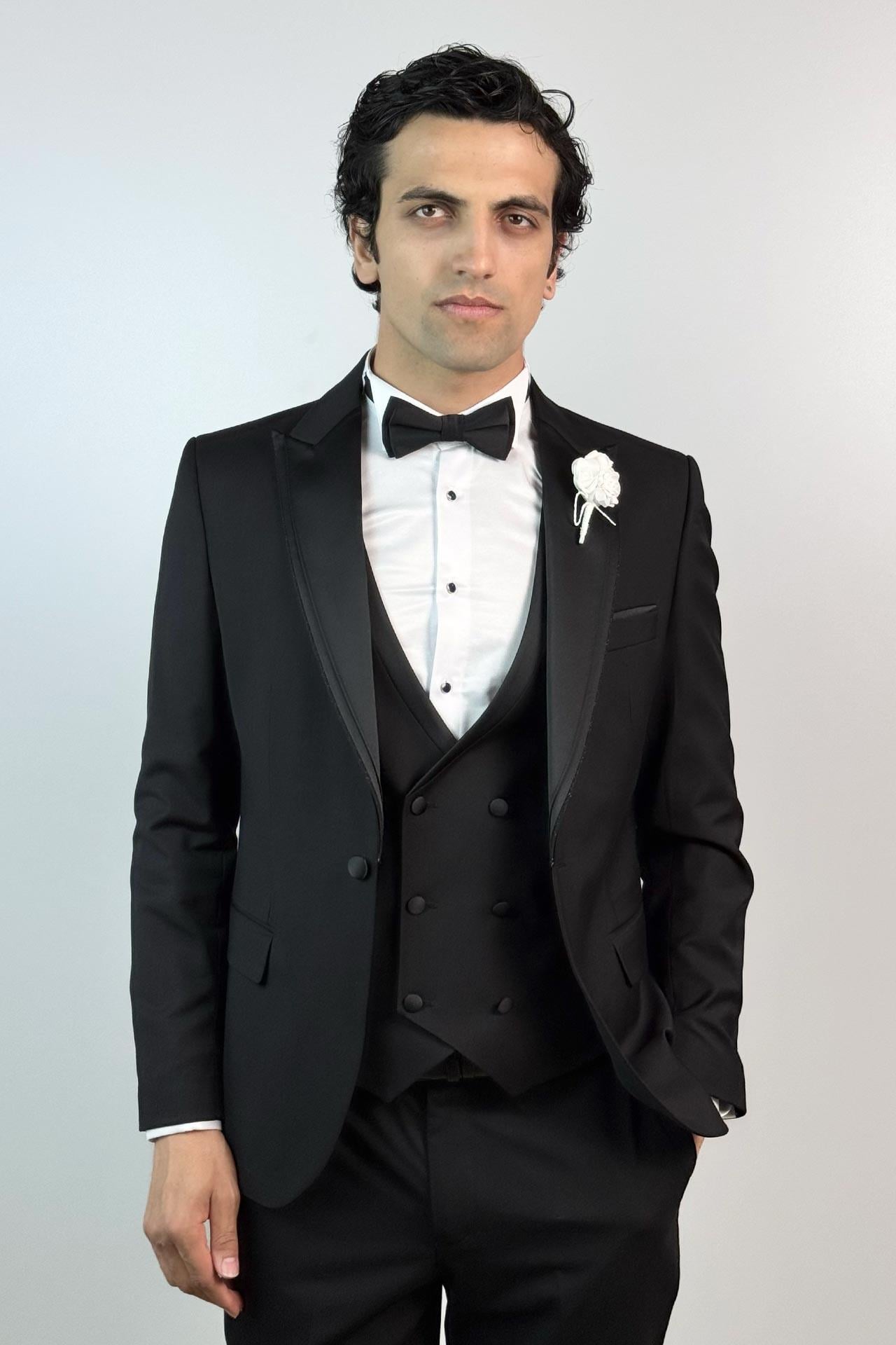5025 Slim Fit Yelekli Damatlık Takım Elbise Siyah