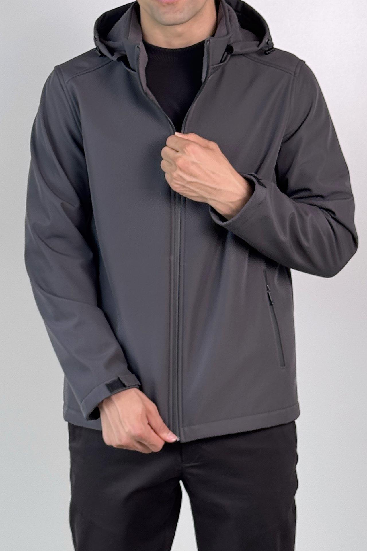 Kapüşonlu İçi Polarlı Antrasit Softshell Mont