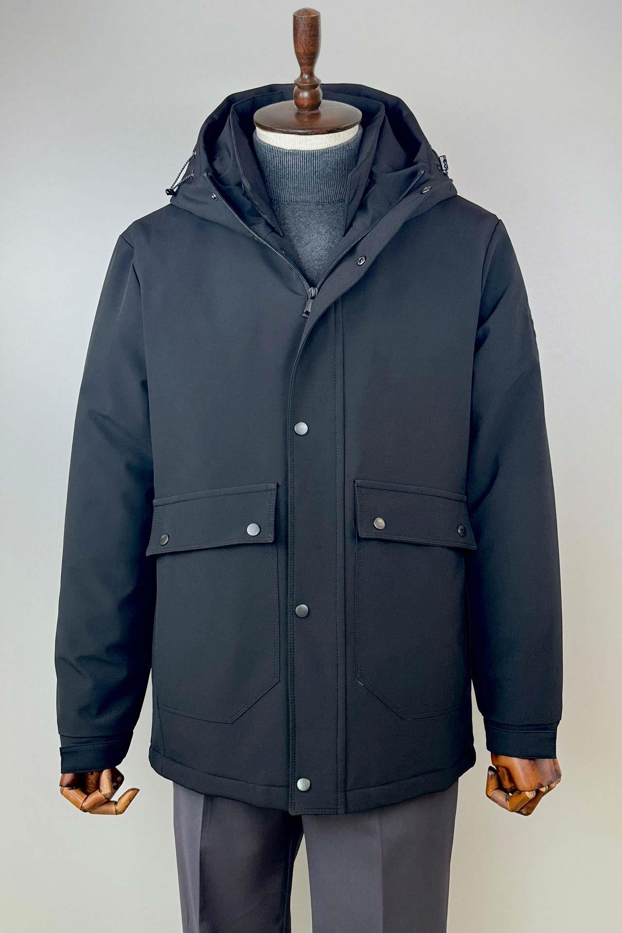 7048 Kapşonlu Şişme Uzun Mont Siyah