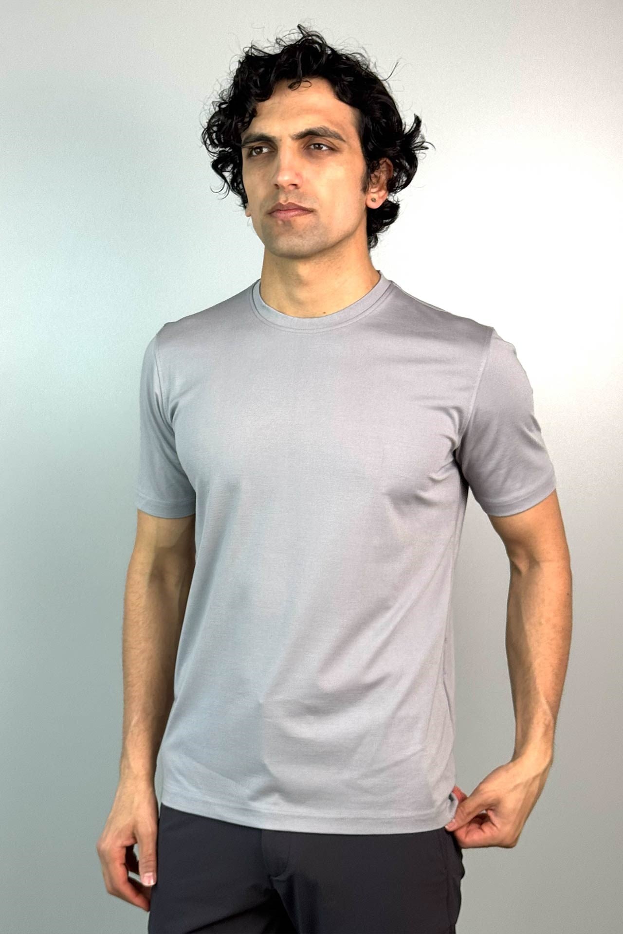 7094 0 Yaka Basic T-Shirt Gri