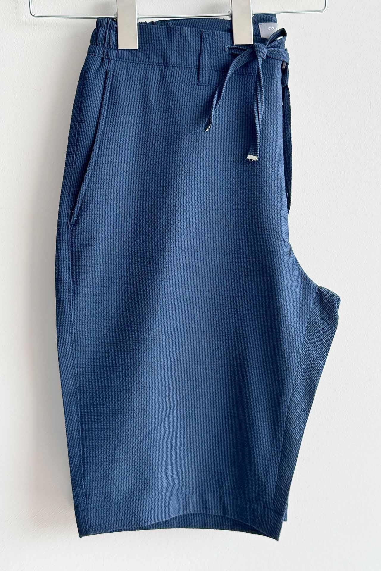 9002 Slim Fit Yandan Cepli Gofre Şort Lacivert