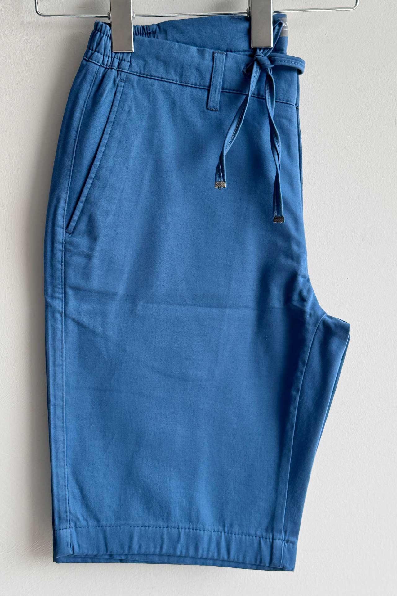 9003 Slim Fit Beli Lastikli Bağcık Detaylı Şort Mavi