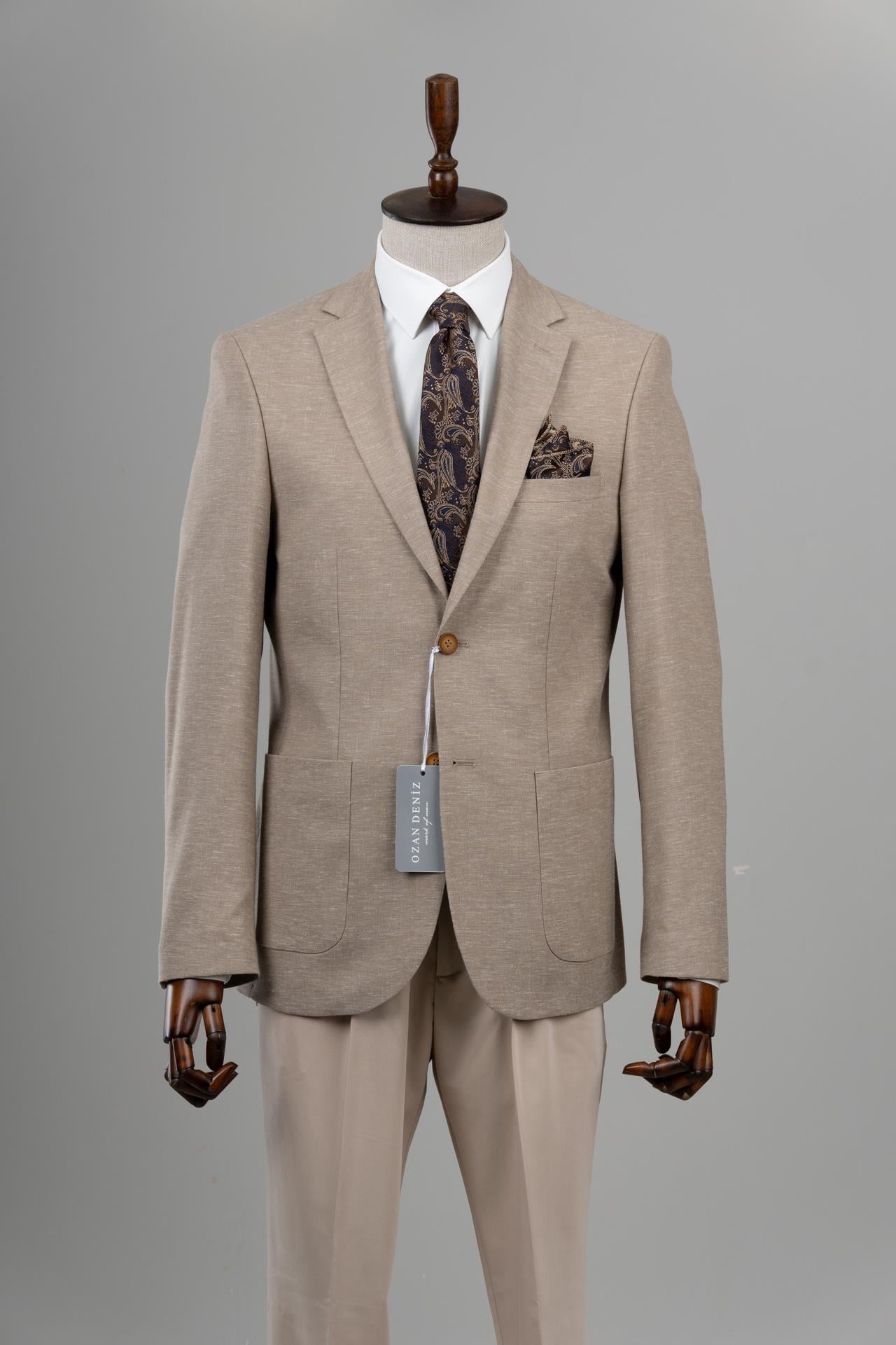Slim Fit Bej Renk Tek Ceket
