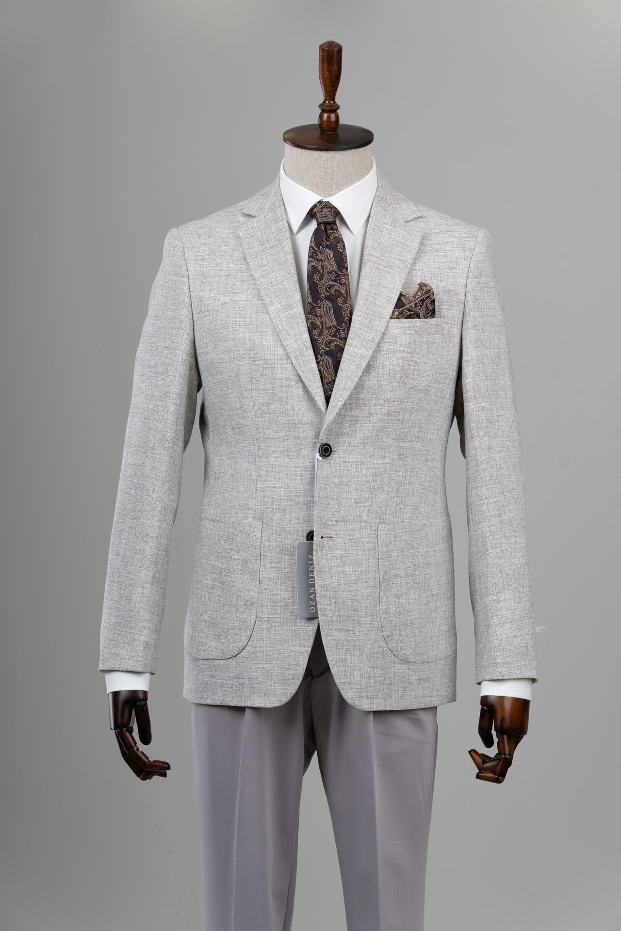 Slim Fit Dar Kesim Gri Tek Ceket