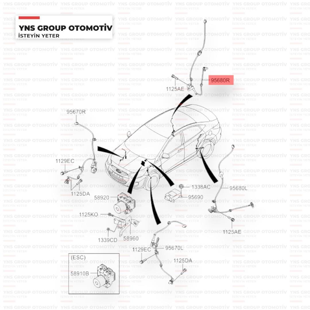 Hyundai Accent Blue 11-12 Kia Rio 11-17 1.1 - 1.25 - 1.4 Crdi Arka Abs Sensörü Sağ Mando - Ex956811r000