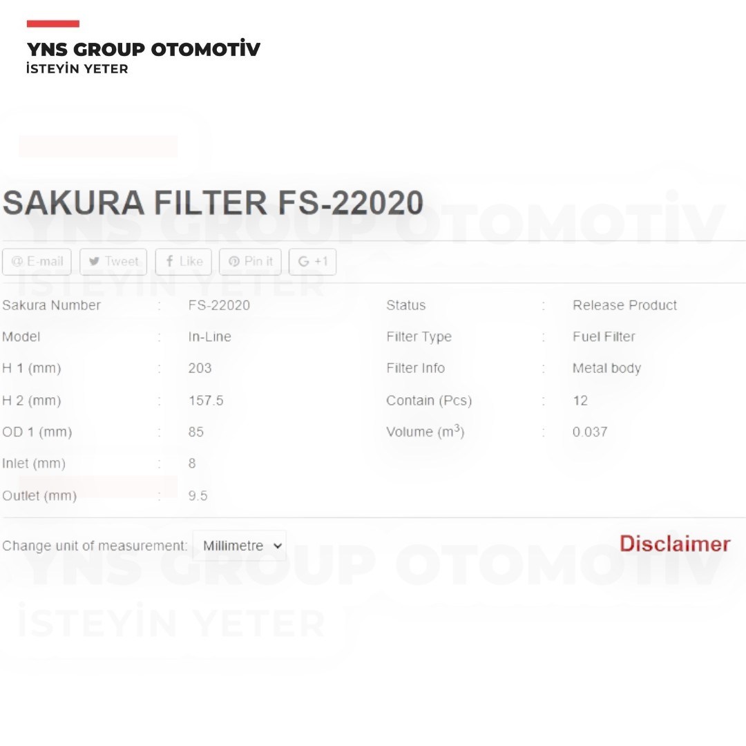 Alfa Romeo 159 05- Guiletta 10-18 Mito 08-15 Citroen Nemo 10- Fiat 500 Bravo Doblo Fiorino G.Punto + Evo Linea Panda Stilo Strada Opel Combo Peugeot Bipper 1.3 Mjt - 1.9 Jtd Yakıt (Mazot) Filtresi (2 Çıkışlı) Sakura - Fs22020 / 77363657
