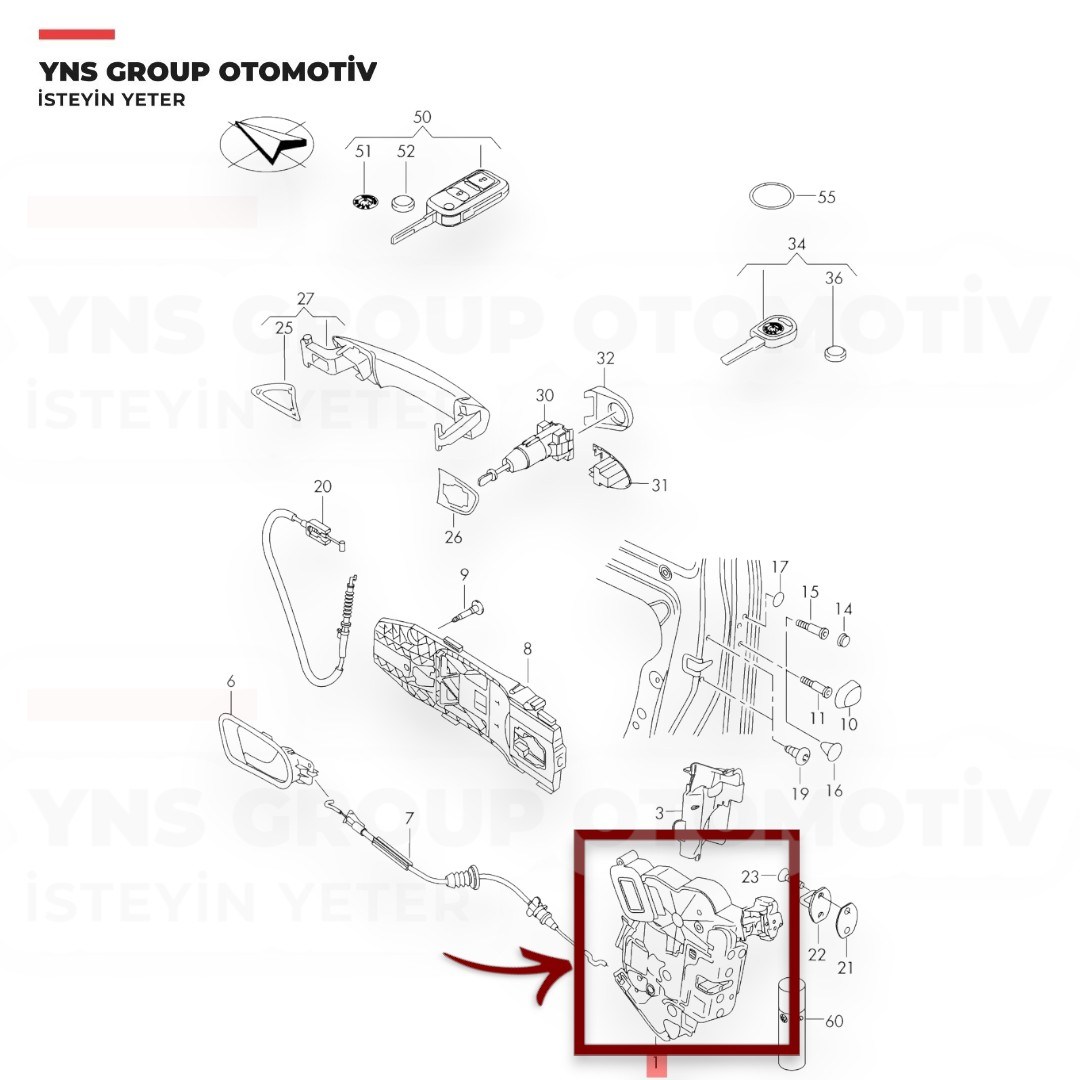 Audi A1 A3 Q3 19- Cupra Leon 20- Seat Arona Ateca Ibiza Leon Toledo 17-24 Vw Arteon 17-24 Caddy Crafter Golf Passat Polo 15- T-roc 17- Tiguan Touran 10- Ön Kapı Kilidi Sol Yns - 5e1837015a
