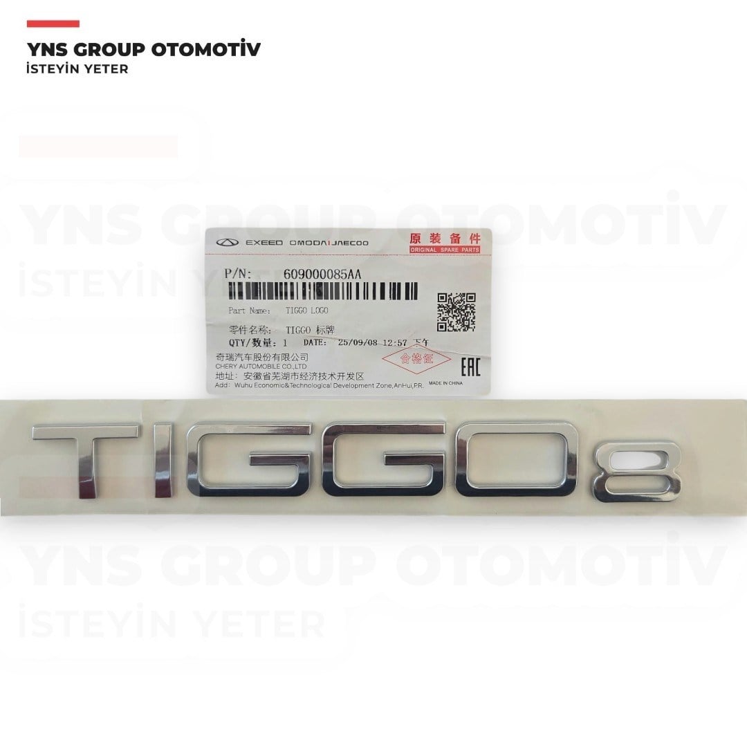Chery Tiggo 8 Pro 22-24 Bagaj Yazısı Arka (TIGGO 8) Orjinal - 609000085aa