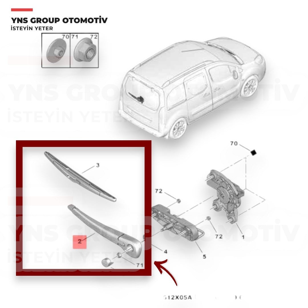 Citroen Berlingo 08- Peugeot Partner Tepee Rifter 08- Arka Silecek (Silgi) Süpürgesi + Kolu (350 mm) Yns - 6429fl