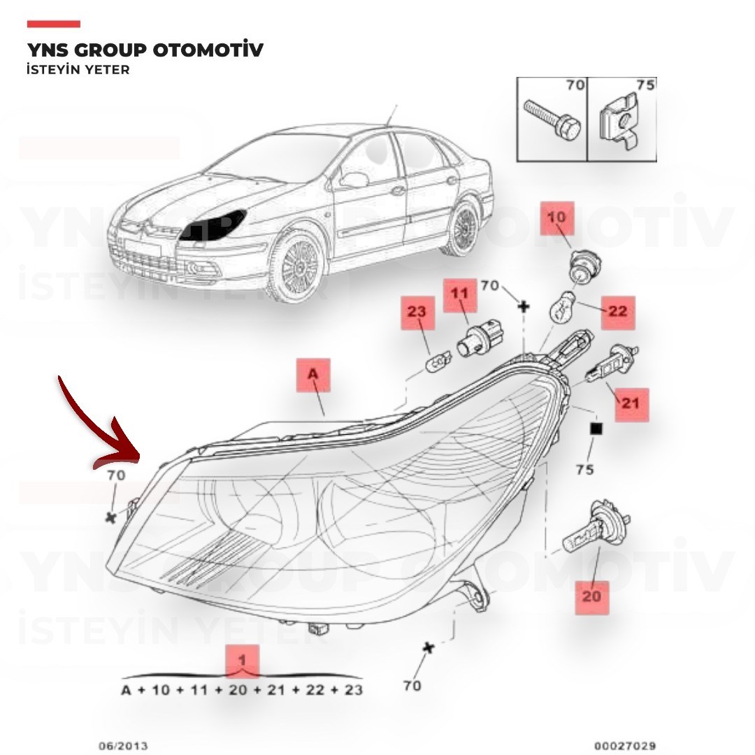 Citroen C5 II 04-08 Ön Far Sağ Depo - 5521120rlde / 620643