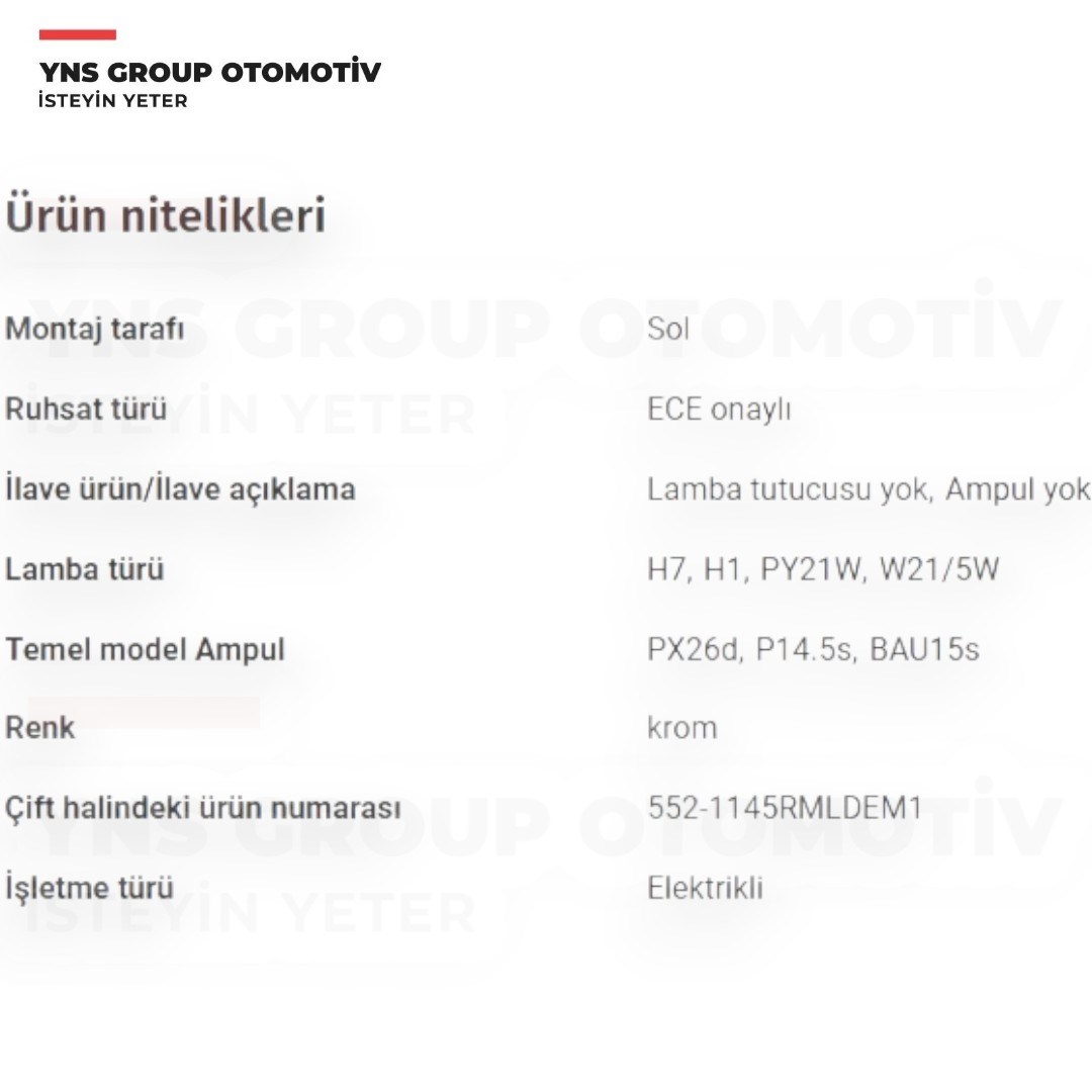 Citroen Jumper 15-23 Fiat Ducato 10- Peugeot Boxer 15-23 Far Sol (Krom - Ledsiz) Depo - 5521145lmldem1 / 1394426080