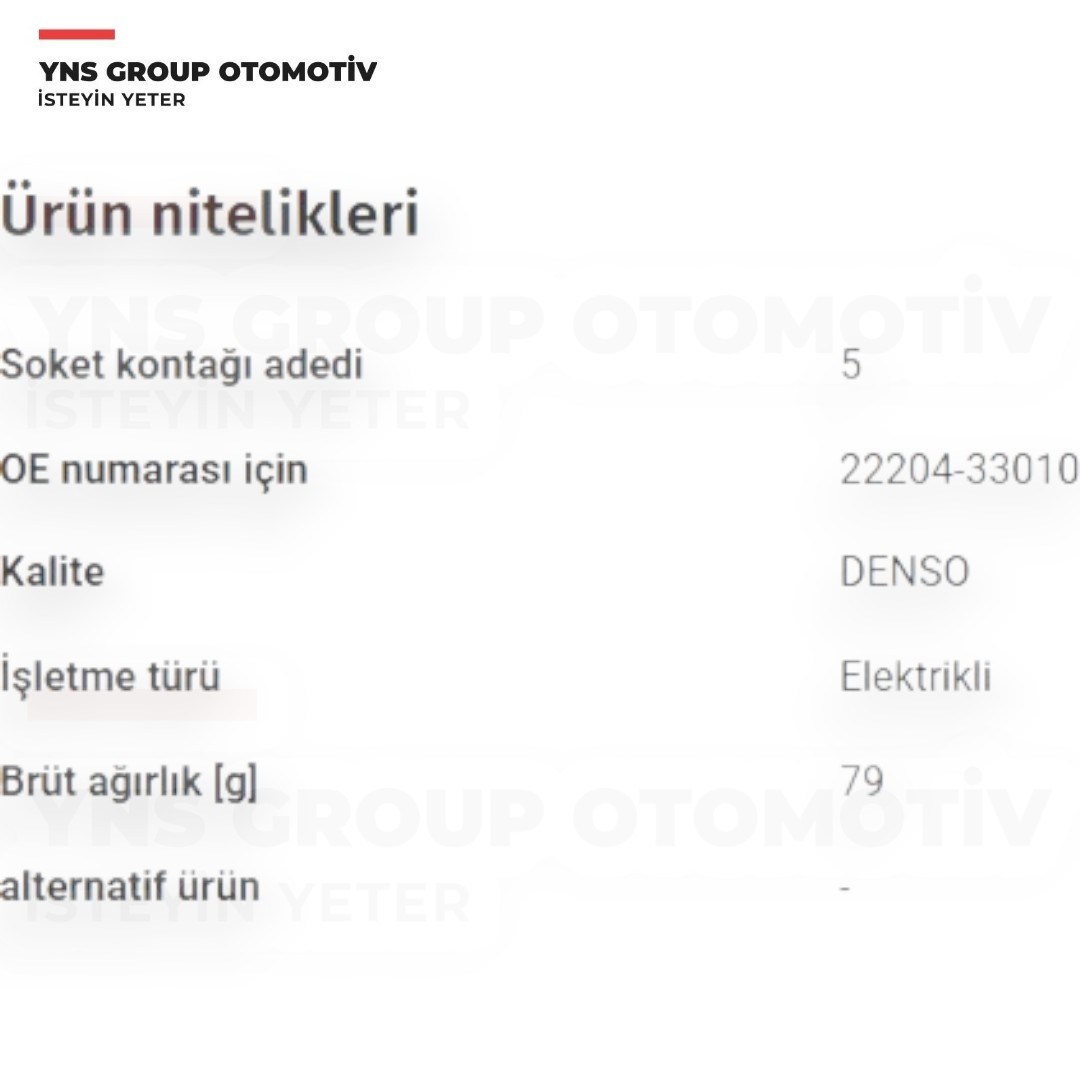 Toyota Auris 07-12 Corolla 04-14 Hiace 2.5 D-4d 06-12 Land Cruiser Prado 3.0 D-4d 04-09 Yaris 06-12 1.4 D-4d Hava Akış Metre (Debimetre) Sensörü Denso - Dma0109 / 2220433010