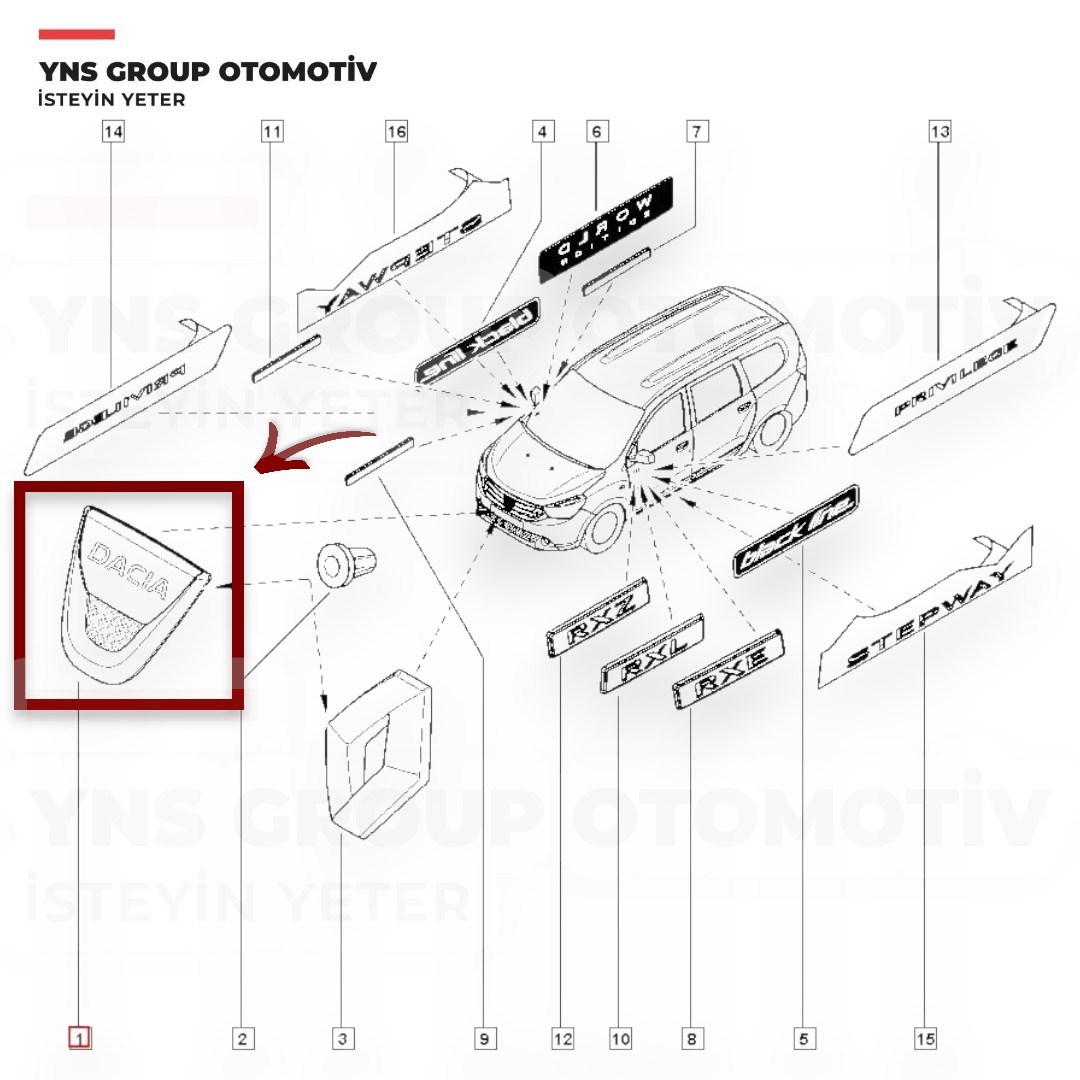 Dacia Dokker Duster Sandero 10- Ym Ön Panjur Arması (Amblemi) (Mavi) Yns - 628900520r