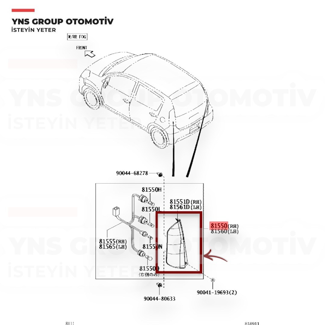 Daihatsu Sirion 04-12 Arka Stop Lambası Sol (Duysuz) Orjinal - 0381560b1020