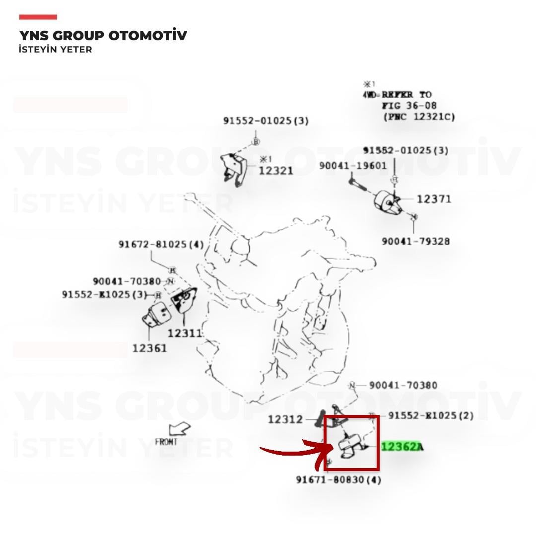 Daihatsu Terios 05-12 (1.5 cc 3sz-ve) Motor Takozu (Kulağı) Ön Sol Yns - 12362b4010