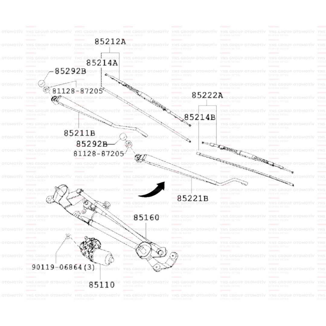 Daihatsu Terios 05-12 Silecek Kolu Dış Ön Sol Orjinal - 0385221b4030