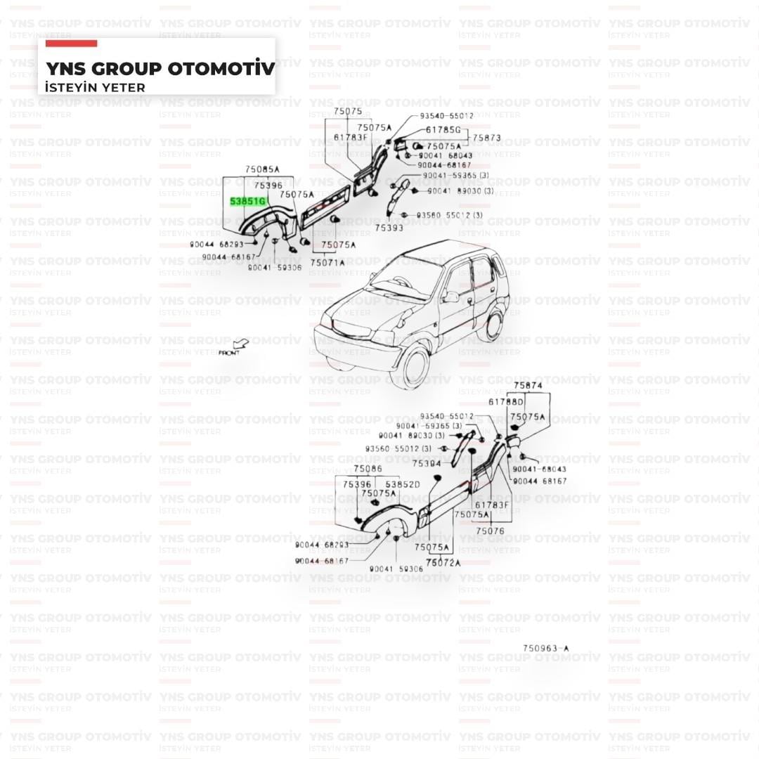 Daihatsu Terios 98-05 Ön Çamurluk Yan Bakalit (Dodik) Contası Sağ Orjinal - 035385187401