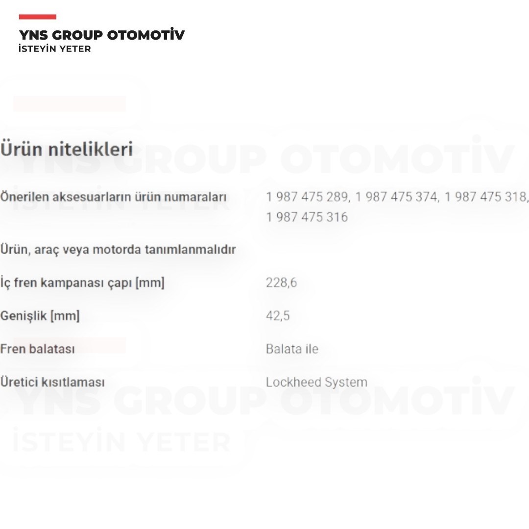 Fiat 500l 12- Fiorino 07- Egea 15- Arka Fren Balatası (Kampana - Pabuç) Bosch - 0986487956 / 77367099