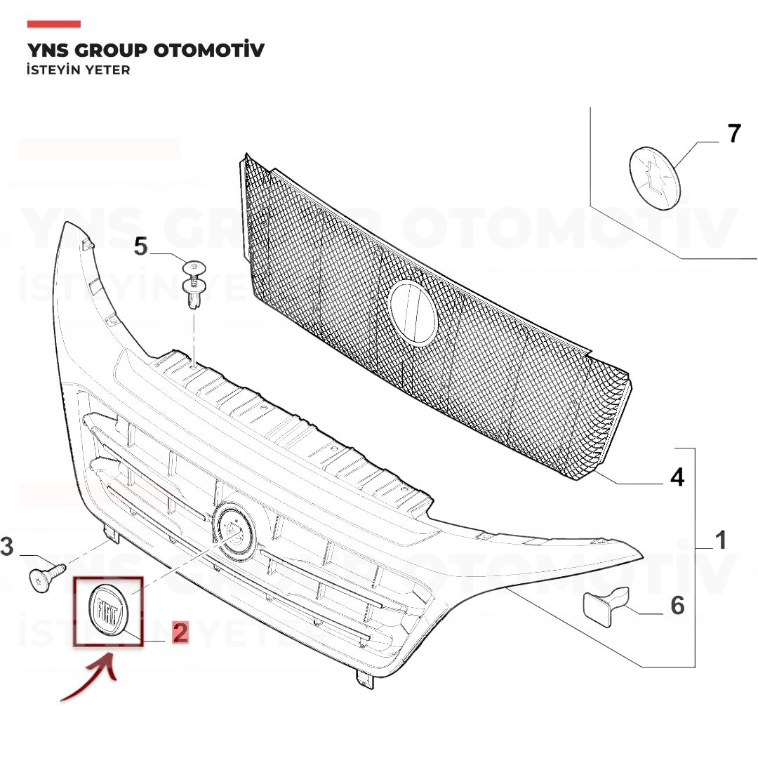 Fiat Doblo 10- Ducato III 06- Egea 15- Ön Panjur Arması (120 mm - Yapıştırma) Yns - 735456780y