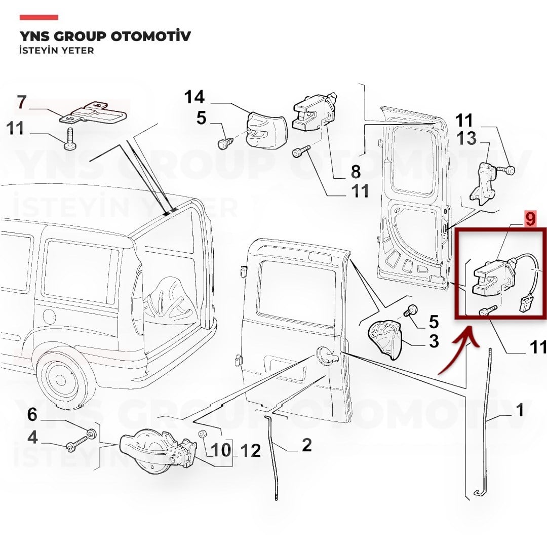 Fiat Doblo II 05-12 Arka Bagaj Kapı Kilidi İç (Alt) Sol (Çift Kapı - Kablolu) Yns - 51757820