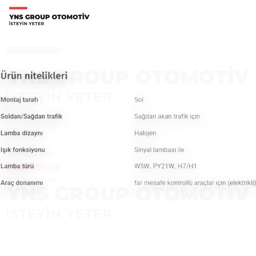 Fiat Linea 07- Far Sol (Elektrikli) Ayfar - 101111 / 52084245