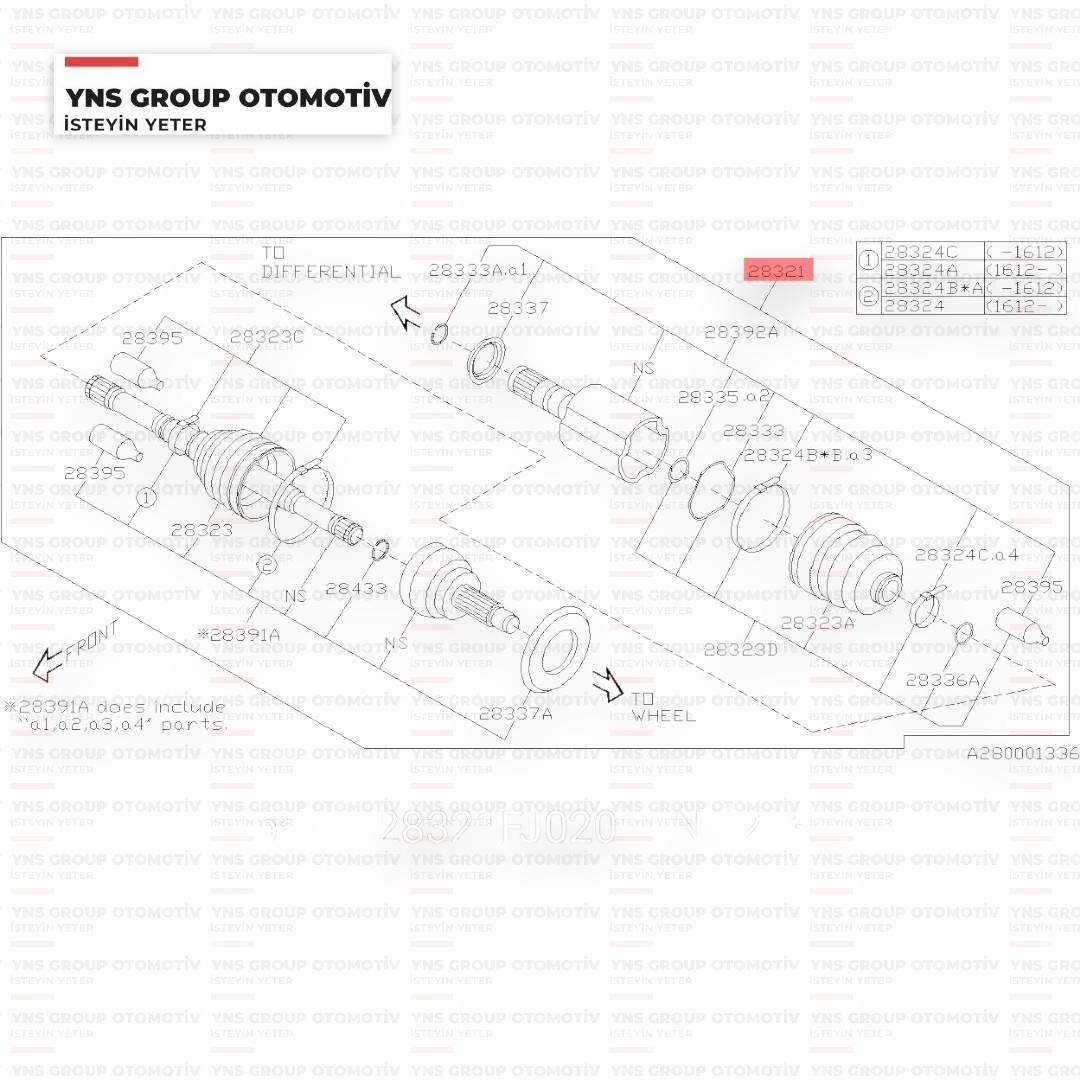 Forester İmpreza H.b. Legacy 08-13 2,0 -2,5 Outback 08- 2,0 - 2,5 - 3,6 Xv 12- 1,6 -2,0 Awd Aks mili Komple Sağ - Sol Yns - 28321fj020