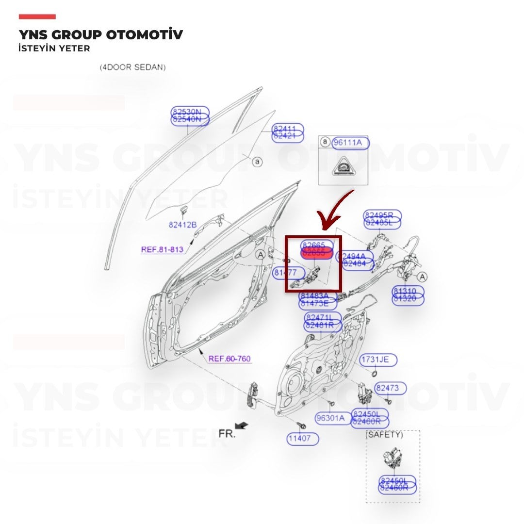 Hyundai Elantra 11- Ön Kapı Kolu Dış Açma Alt Bakaliti Sol Hmc Orjinal - 826553x000
