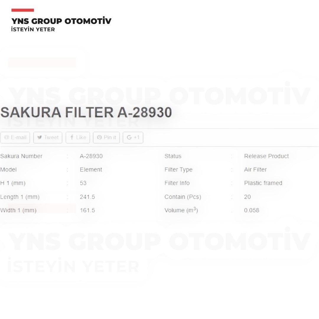 Hyundai Elantra 16-23 I30 11- Kona 18- Kia Cerato Ceed Soul 18- Hava Filtresi Sakura - A28930 / 28113f2000
