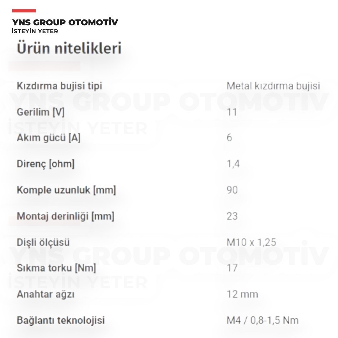 Hyundai H100 97- Starex 04- Kia Bongo K2500 Pregio 04- 2.5 Tci Nissan Pickup D21 Kızdırma (Isıtma) Bujisi 11v (Y707rs) Ngk - 4937 / 3671042060