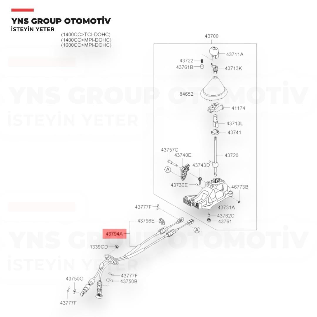 Hyundai I20 07-14 1.4 Crdi Vites Halatı (Çiftli - Komple) Yns  - 437941j301
